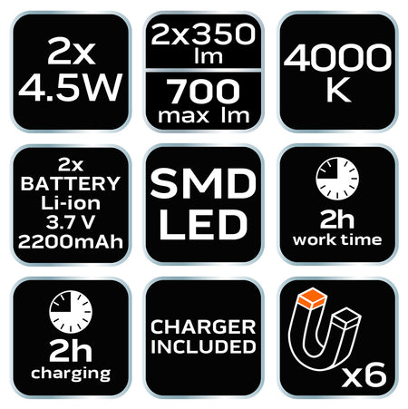 Batériová dielenská lampa 2x350 lm rozšíriteľná SMD od NEO TOOLS nájdeš na naravis.sk