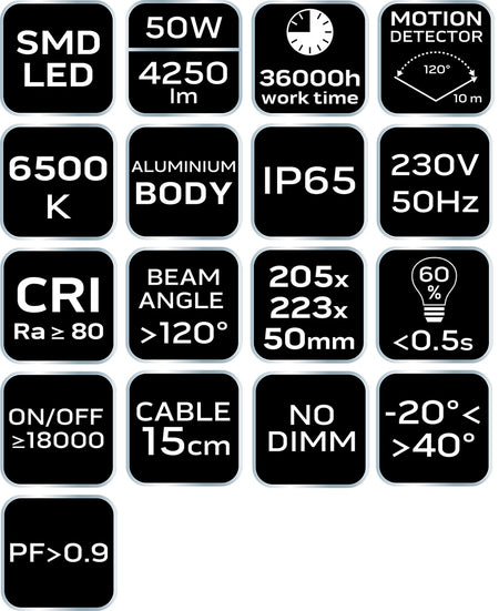 Lampa s detektorom pohybu SMD 50W 4000 lm 230V od NEO TOOLS nájdeš na naravis.sk
