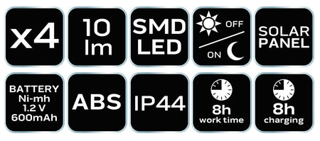 Solárna záhradná lampa SMD tyč, 4 ks. od NEO TOOLS nájdeš na naravis.sk