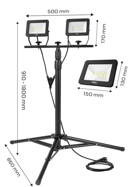 Dvojitý reflektor 2x30W SMD LED 5100lm na stojane 1,8m od NEO TOOLS nájdeš na naravis.sk