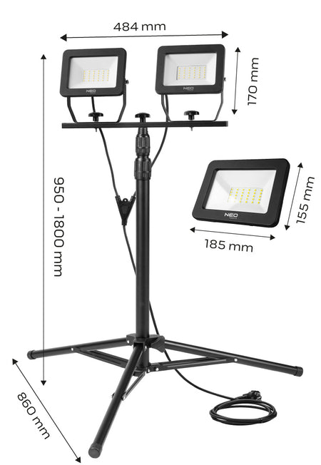 Reflektor dvojitý 2x50W SMD LED 8500lm 230V na stojane 1.8m od NEO TOOLS nájdeš na naravis.sk