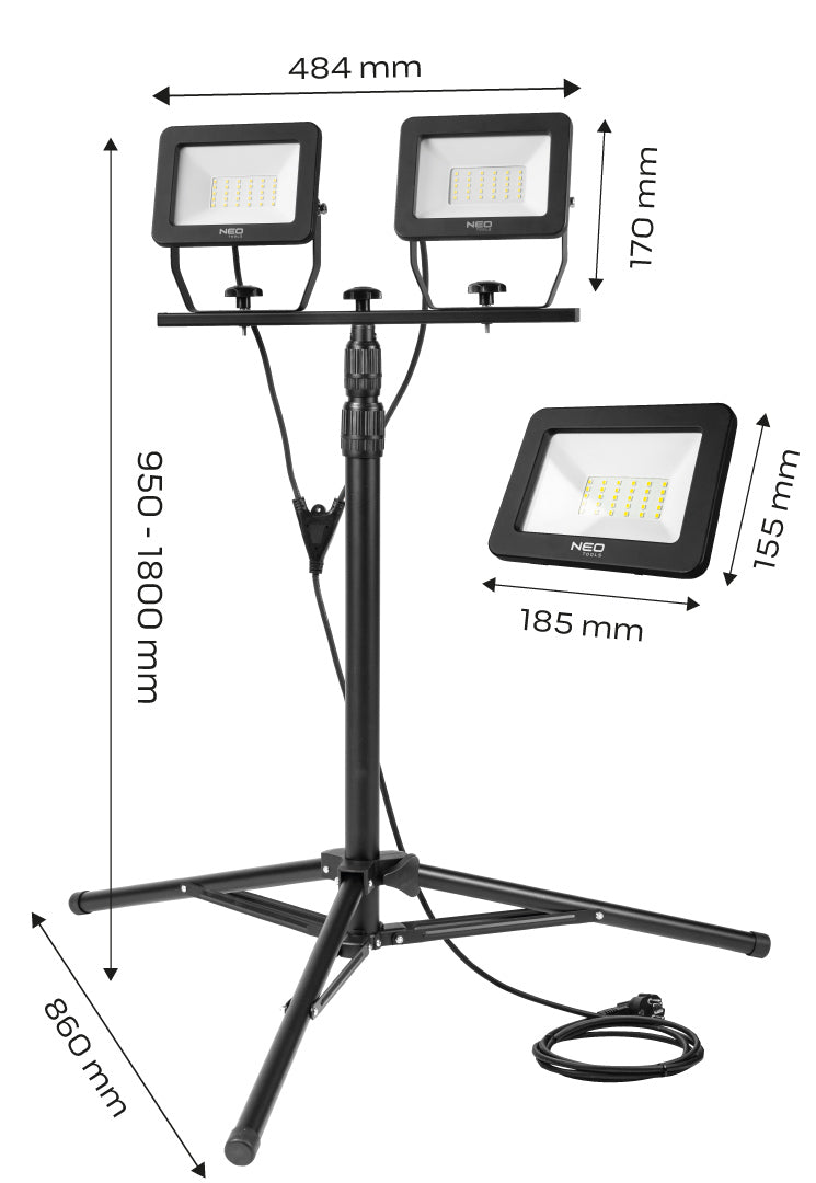 Reflektor dvojitý 2x50W SMD LED 8500lm 230V na stojane 1.8m od NEO TOOLS nájdeš na naravis.sk