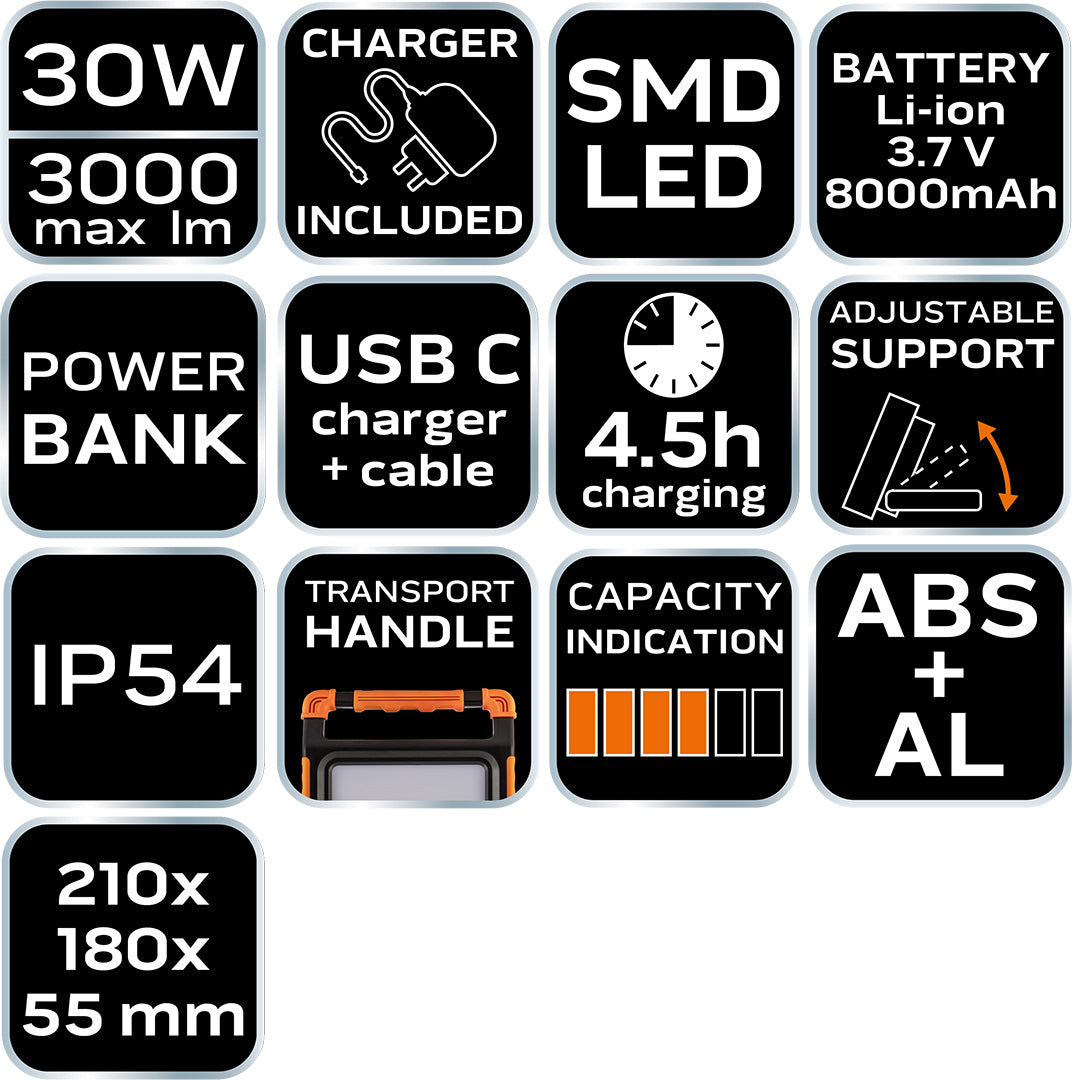 Batériová lampa 3000 lm SMD LED od NEO TOOLS nájdeš na naravis.sk