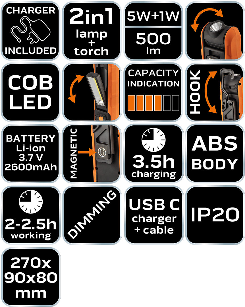 Batériová dielenská lampa 500 lm COB + základňa + nabíjačka od NEO TOOLS nájdeš na naravis.sk