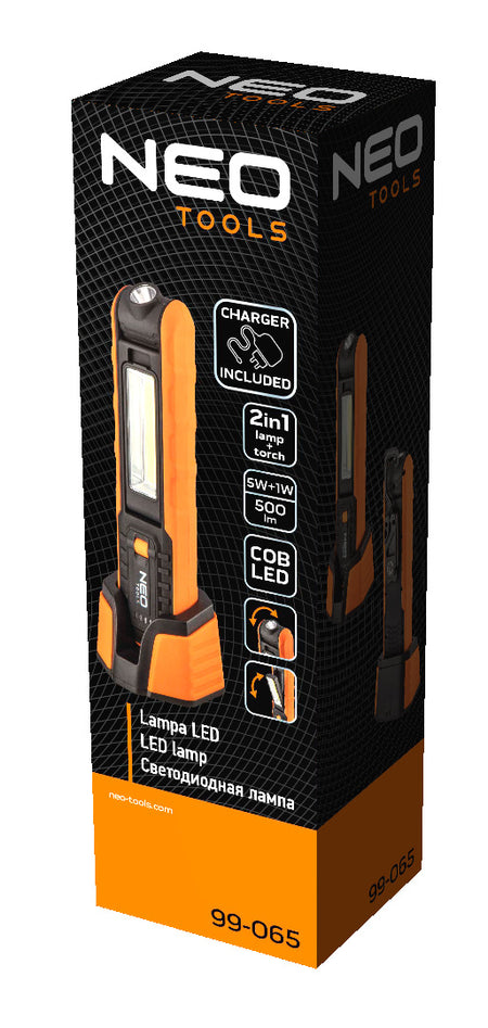 Batériová dielenská lampa 500 lm COB + základňa + nabíjačka od NEO TOOLS nájdeš na naravis.sk