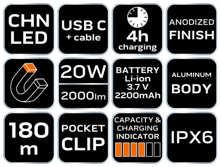 Batériová baterka USB C 2000 lm CHN LED od NEO TOOLS nájdeš na naravis.sk