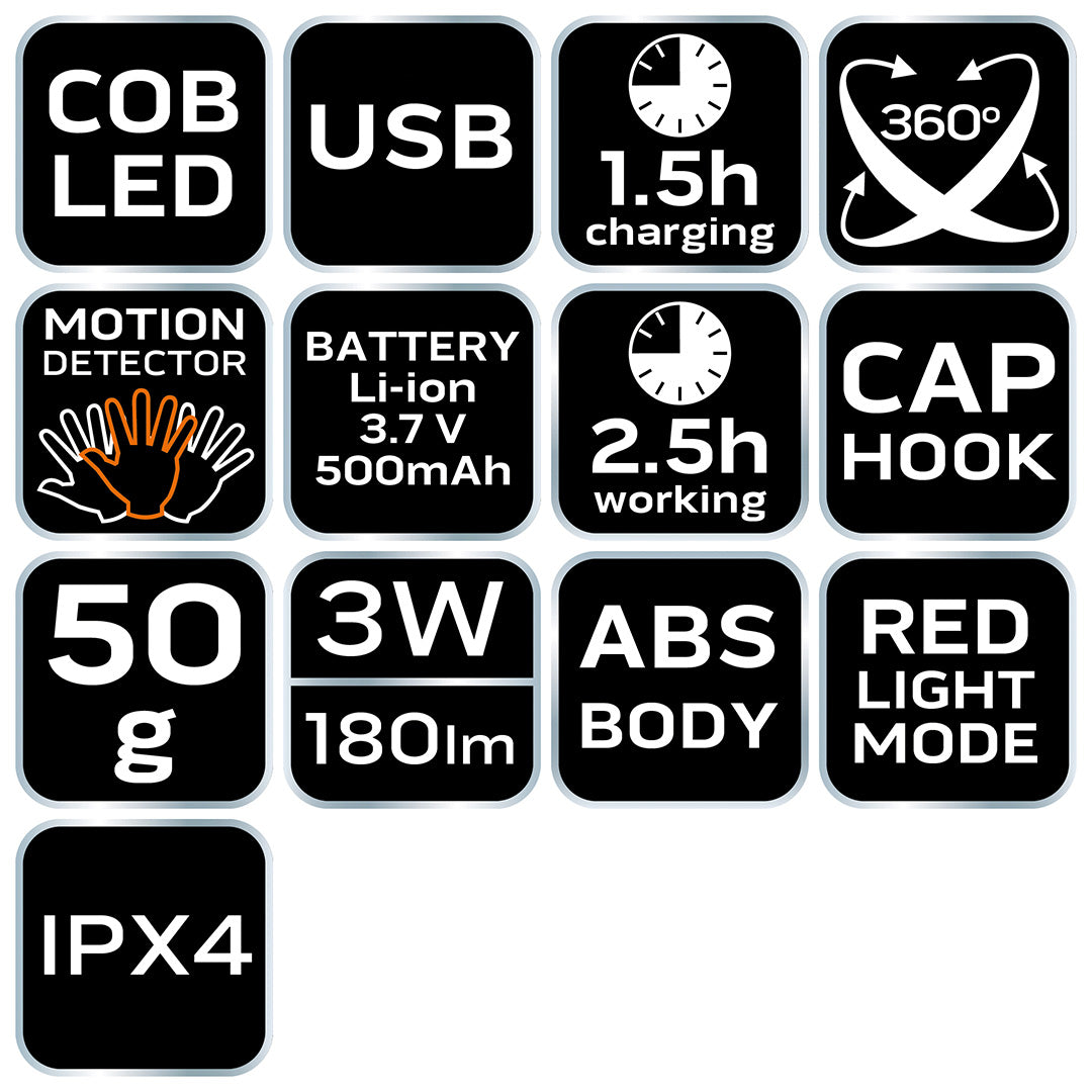 Batéria USB čelovka 180 lm COB LED + senzor pohybu od NEO TOOLS nájdeš na naravis.sk