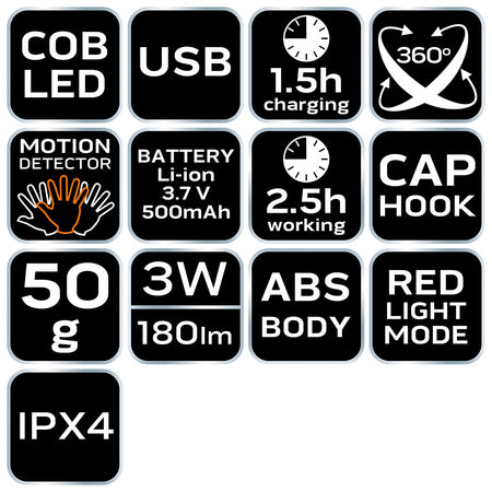 Batéria USB čelovka 180 lm COB LED + senzor pohybu od NEO TOOLS nájdeš na naravis.sk