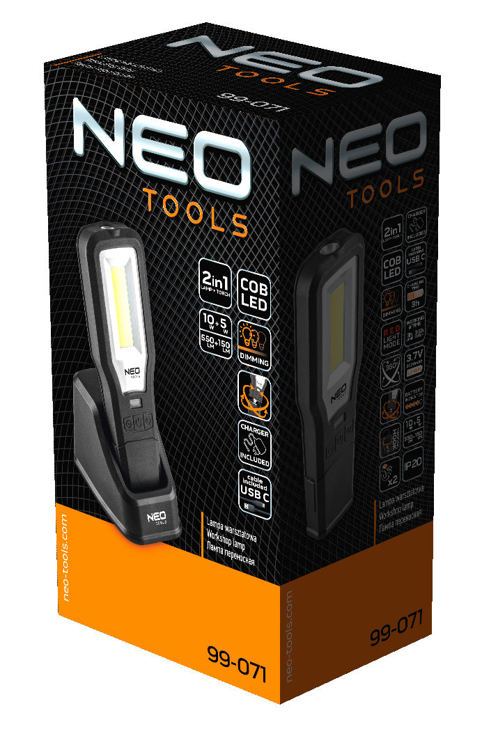 Dielenská lampa 550 lm COB LED + základňa + nabíjačka od NEO TOOLS nájdeš na naravis.sk