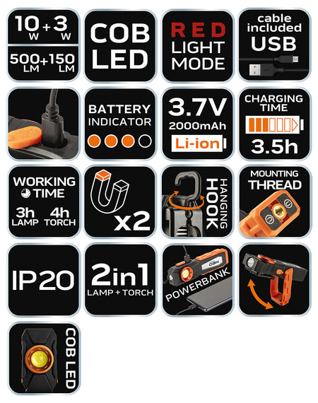 Dielenská lampa 500 lm COB LED od NEO TOOLS nájdeš na naravis.sk