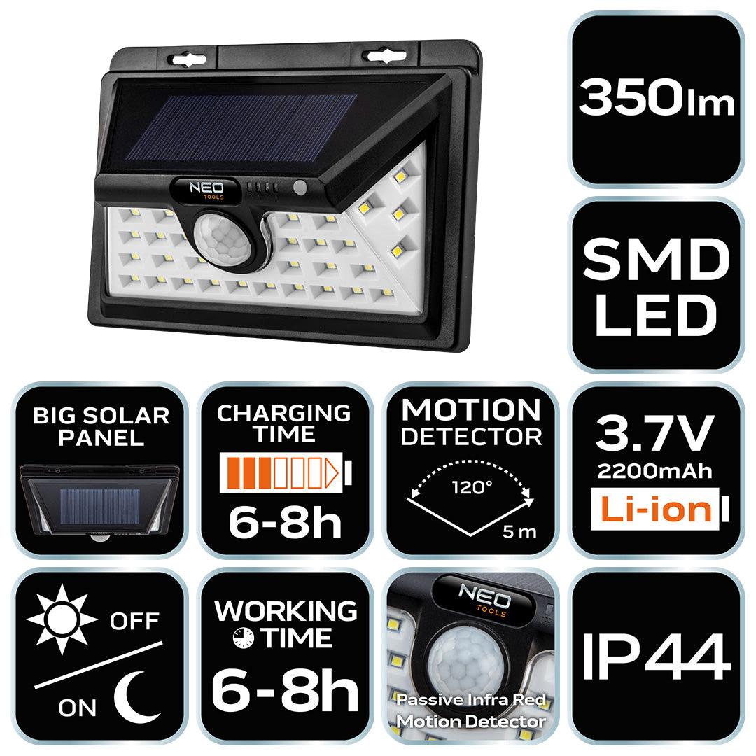 Solárna nástenná lampa SMD LED 350 lm od NEO TOOLS nájdeš na naravis.sk