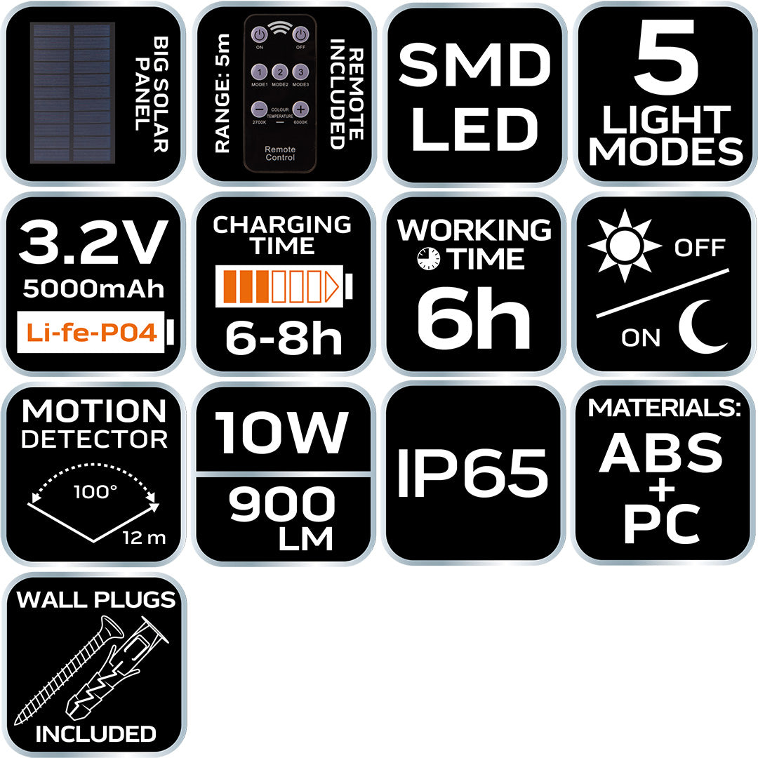 Nástenná solárna lampa + diaľkové ovládanie SMD LED 900 lm od NEO TOOLS nájdeš na naravis.sk