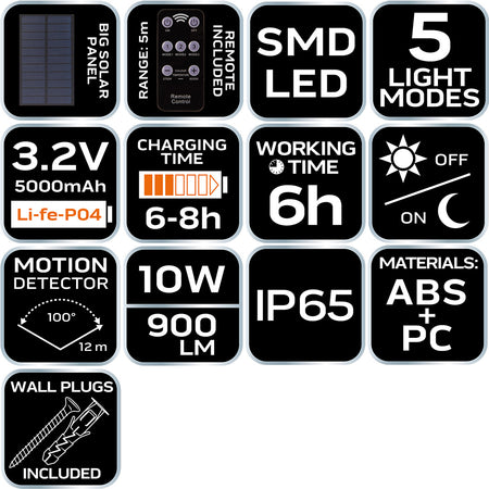 Nástenná solárna lampa + diaľkové ovládanie SMD LED 900 lm od NEO TOOLS nájdeš na naravis.sk