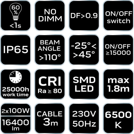 Twin Spotlight 2x100W SMD LED 2 x 8500lm na 1,8m statíve od NEO TOOLS nájdeš na naravis.sk