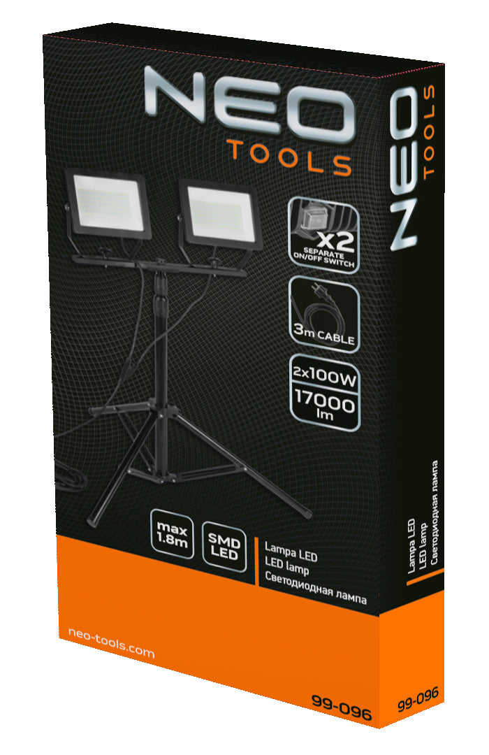 Twin Spotlight 2x100W SMD LED 2 x 8500lm na 1,8m statíve od NEO TOOLS nájdeš na naravis.sk