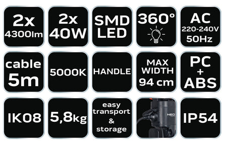 Dvojitá 360° lampa 2x4300lm od NEO TOOLS nájdeš na naravis.sk