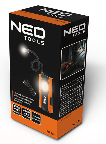 Batériová dielenská lampa s baterkou 1500+100lm od NEO TOOLS nájdeš na naravis.sk